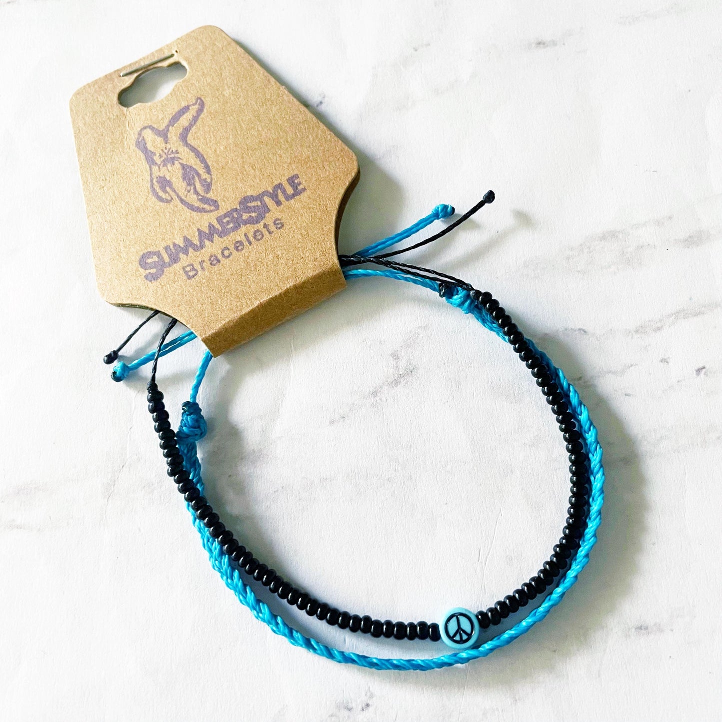 Cerulean Peace Sign Bracelet Set, Seed Bead Bracelet, Braided Bracelet, Hippie Jewelry, SummerStyle Bracelets