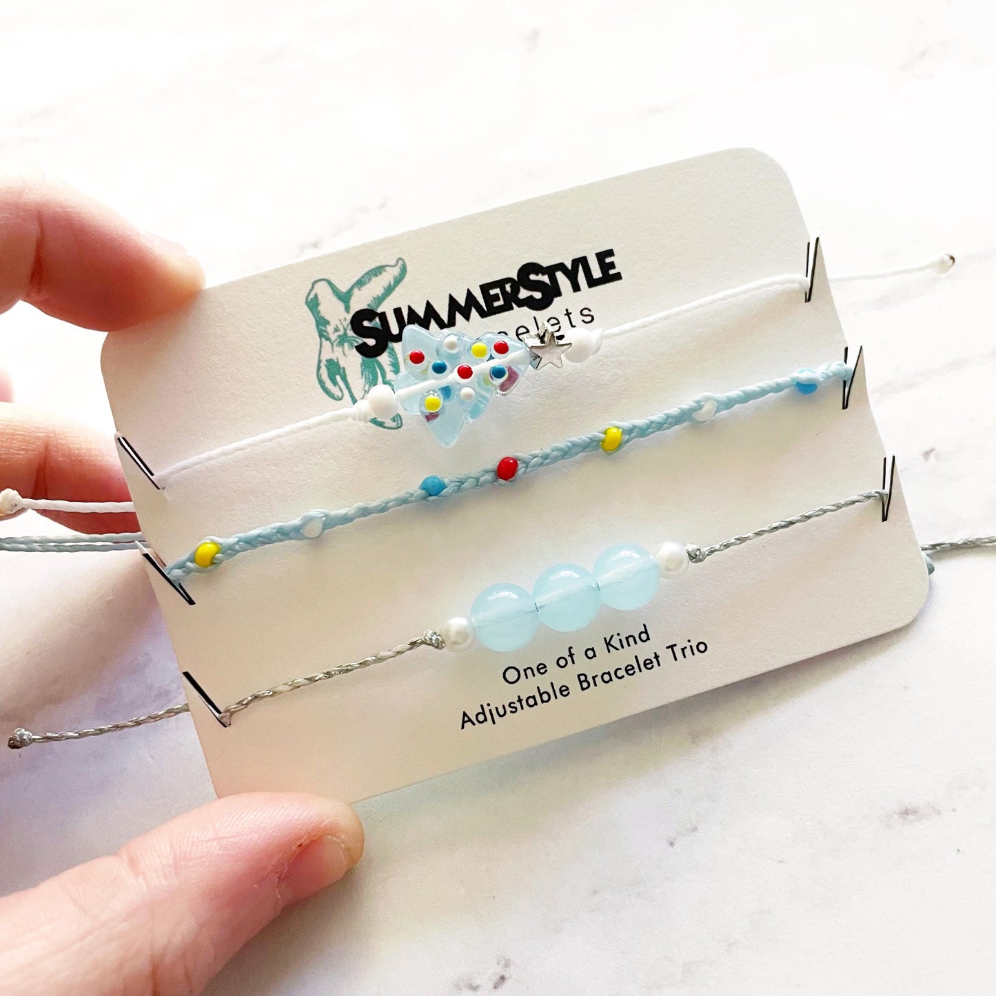 Icy Blue Christmas Tree Bracelet Set, One of a Kind Bracelet Trio, Unique Bracelet Set, Christmas Jewelry, SummerStyle Bracelets