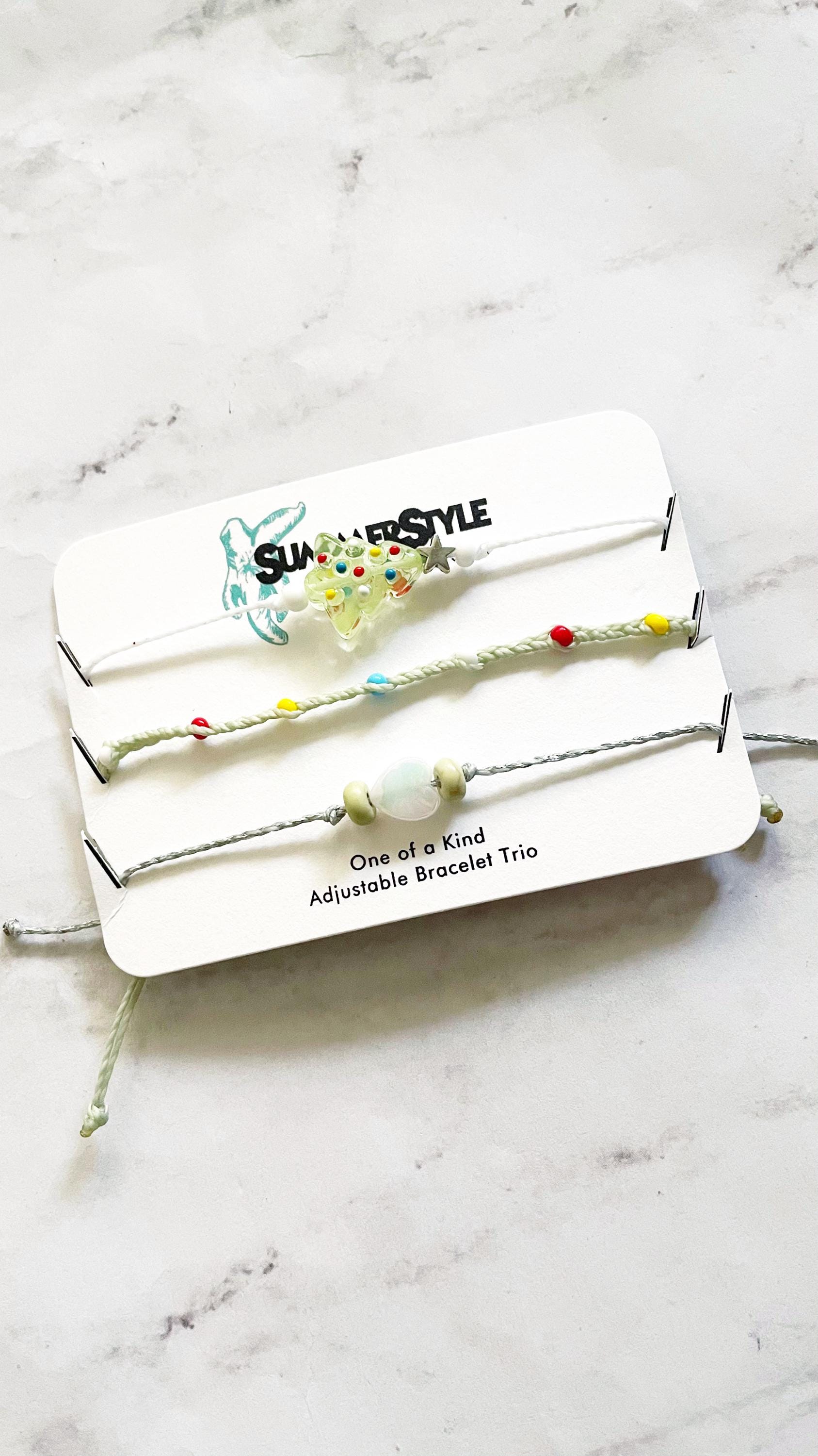 Sage Green Christmas Tree Bracelet Set, One of a Kind Bracelet Trio, Unique Bracelet Set, Christmas Jewelry, SummerStyle Bracelets