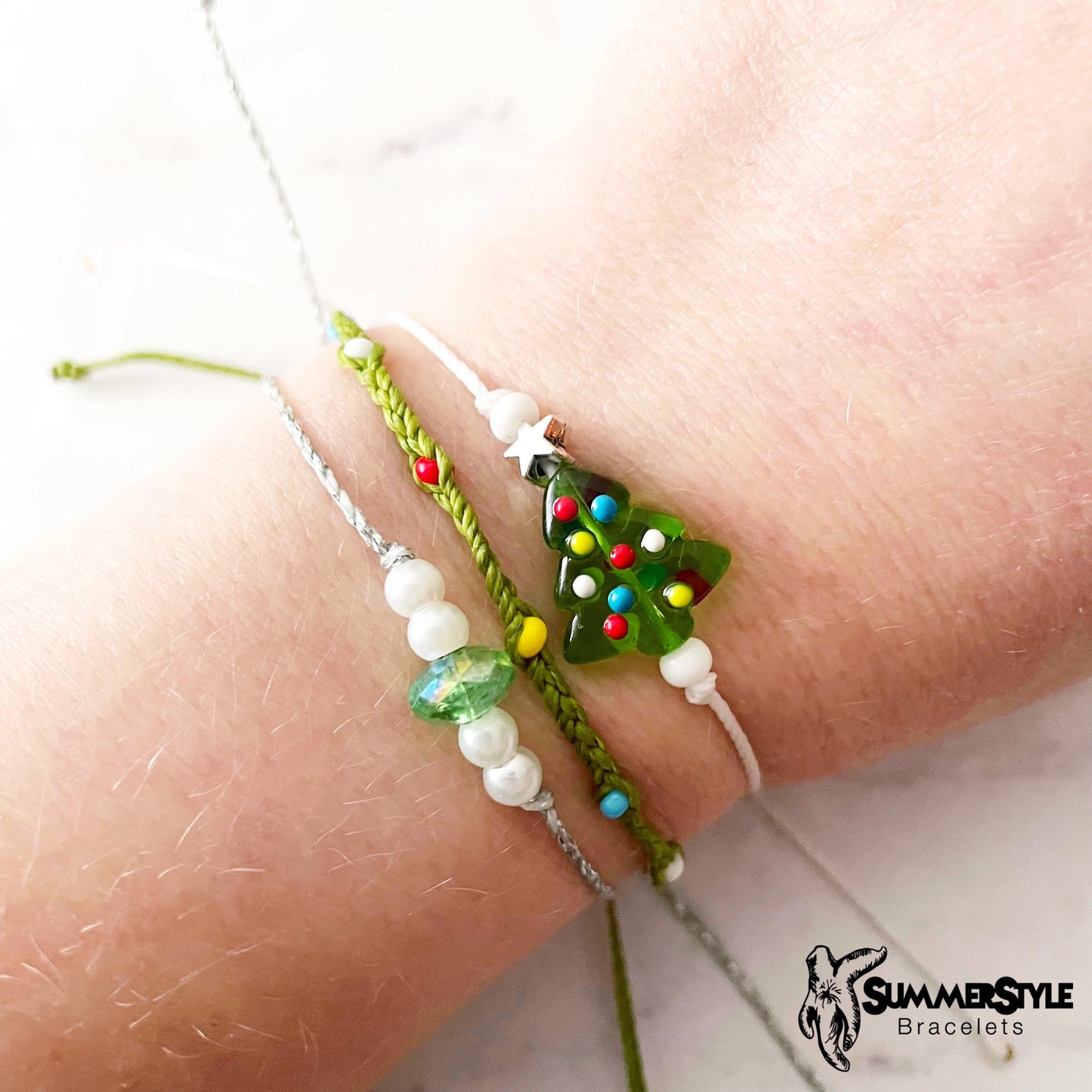 Evergreen Christmas Tree Bracelet Set, One of a Kind Bracelet Trio, Unique Bracelet Set, Christmas Jewelry, SummerStyle Bracelets
