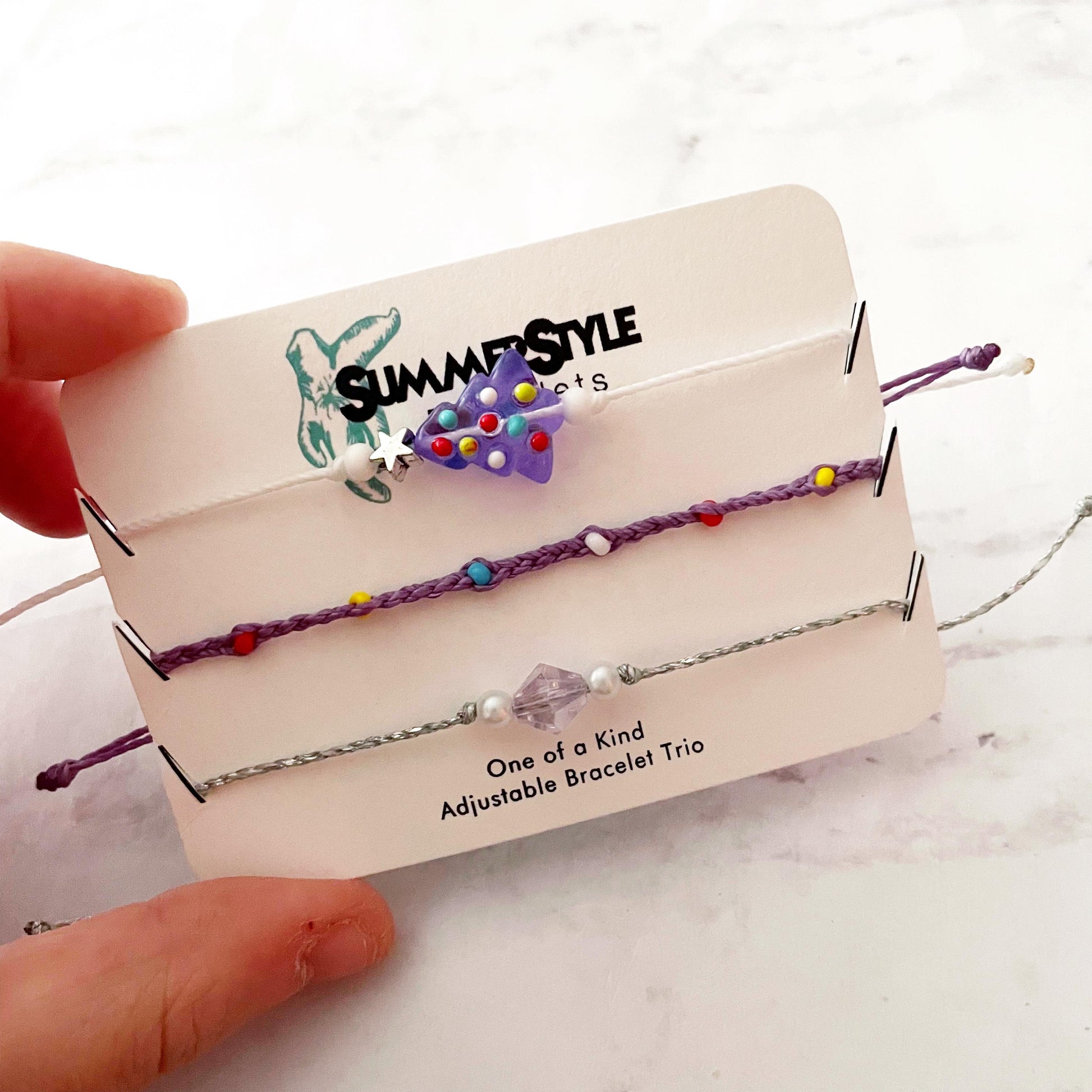 Lavender Christmas Tree Bracelet Set, One of a Kind Bracelet Trio, Unique Bracelet Set, Christmas Jewelry, SummerStyle Bracelets