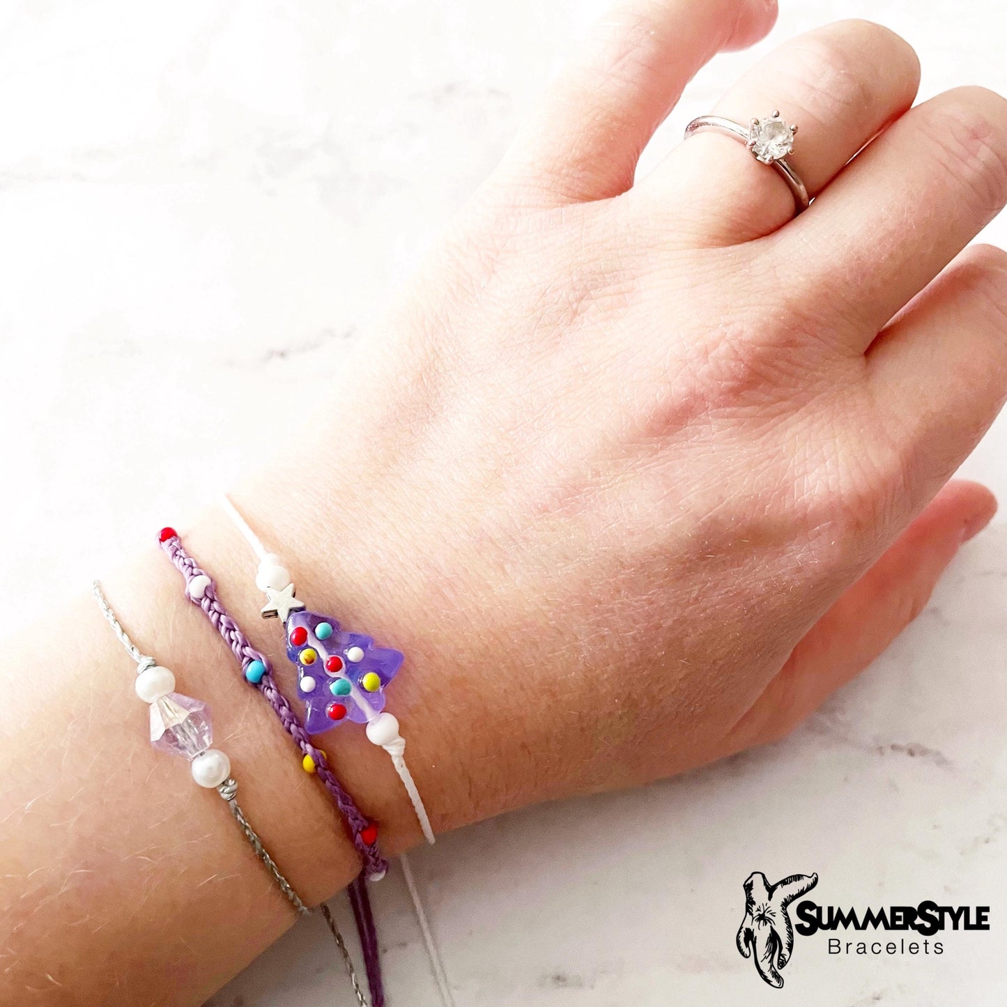 Lavender Christmas Tree Bracelet Set, One of a Kind Bracelet Trio, Unique Bracelet Set, Christmas Jewelry, SummerStyle Bracelets