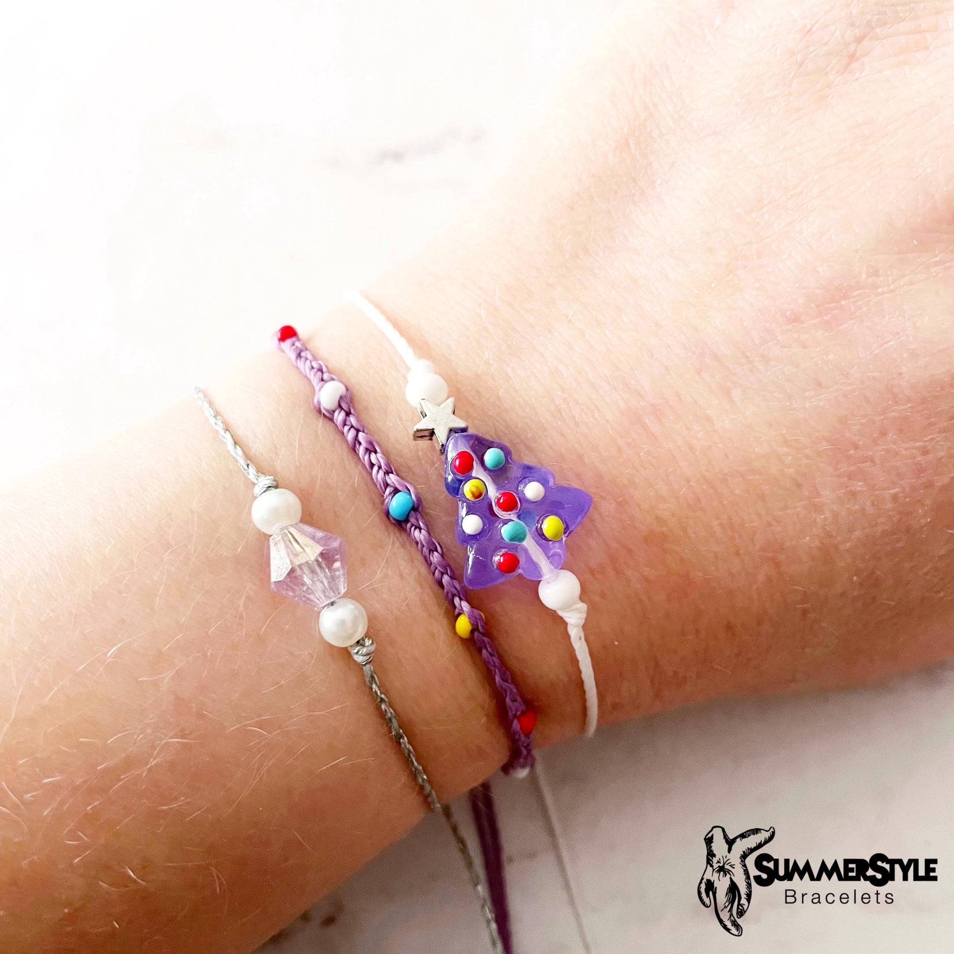 Lavender Christmas Tree Bracelet Set, One of a Kind Bracelet Trio, Unique Bracelet Set, Christmas Jewelry, SummerStyle Bracelets