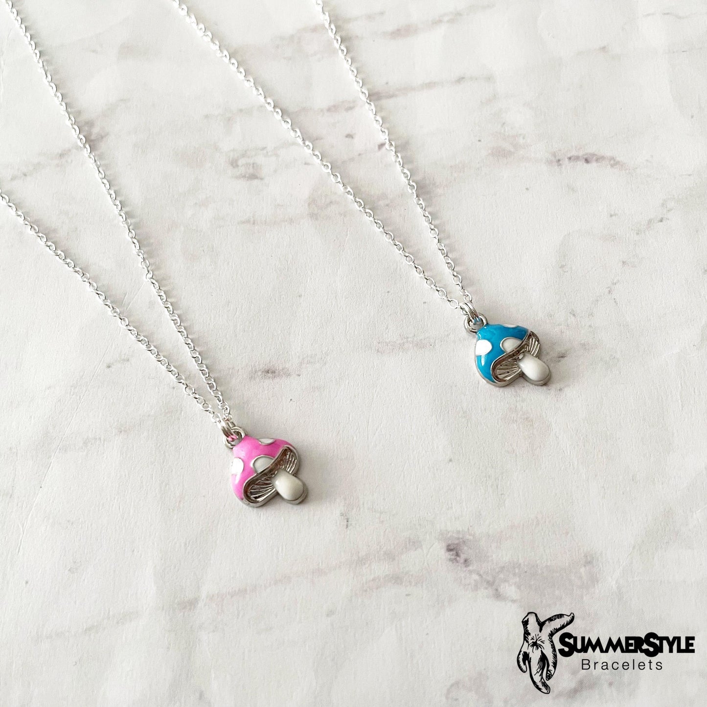 Silver Mini Mushroom Charm Necklace, Mushroom Jewelry, Stainless Steel Chain Necklace, SummerStyle Bracelets