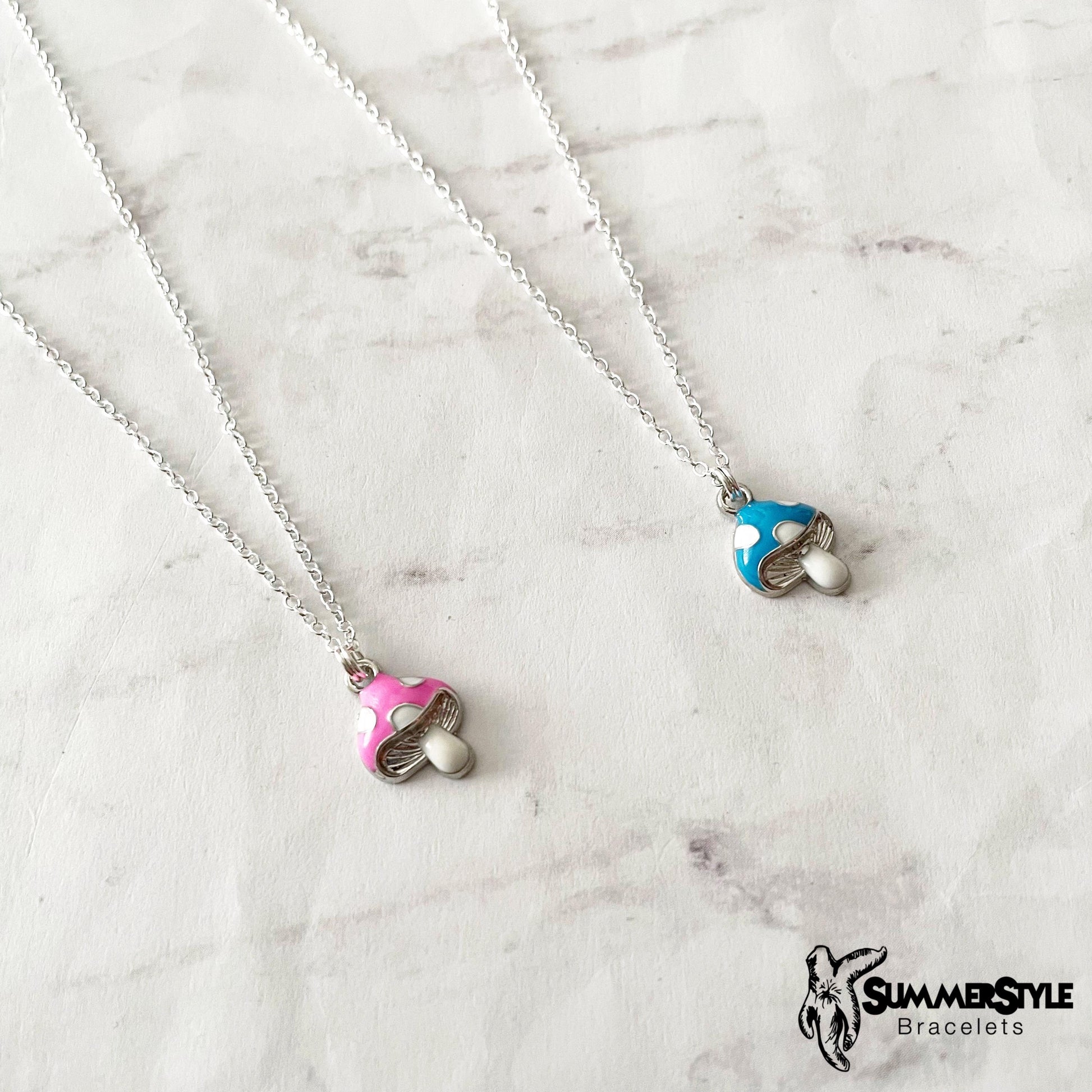 Silver Mini Mushroom Charm Necklace, Mushroom Jewelry, Stainless Steel Chain Necklace, SummerStyle Bracelets