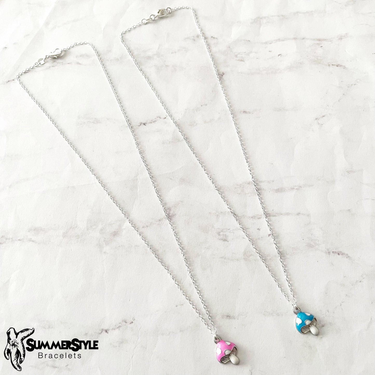 Silver Mini Mushroom Charm Necklace, Mushroom Jewelry, Stainless Steel Chain Necklace, SummerStyle Bracelets
