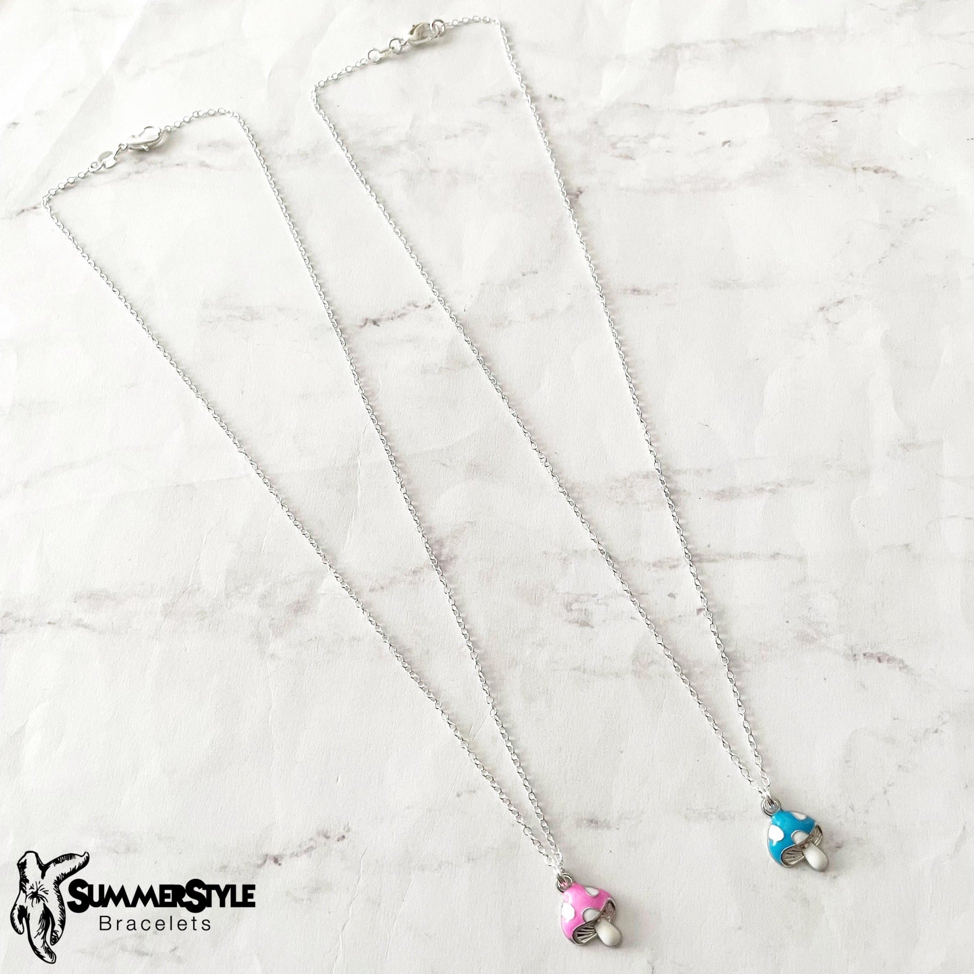 Silver Mini Mushroom Charm Necklace, Mushroom Jewelry, Stainless Steel Chain Necklace, SummerStyle Bracelets