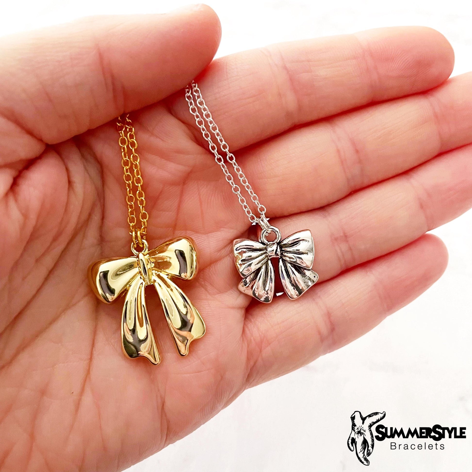 Girly Bow Charm Necklace, Dainty Necklace, Christmas Jewelry, Gold Chain Necklace, SummerStyle Bracelets