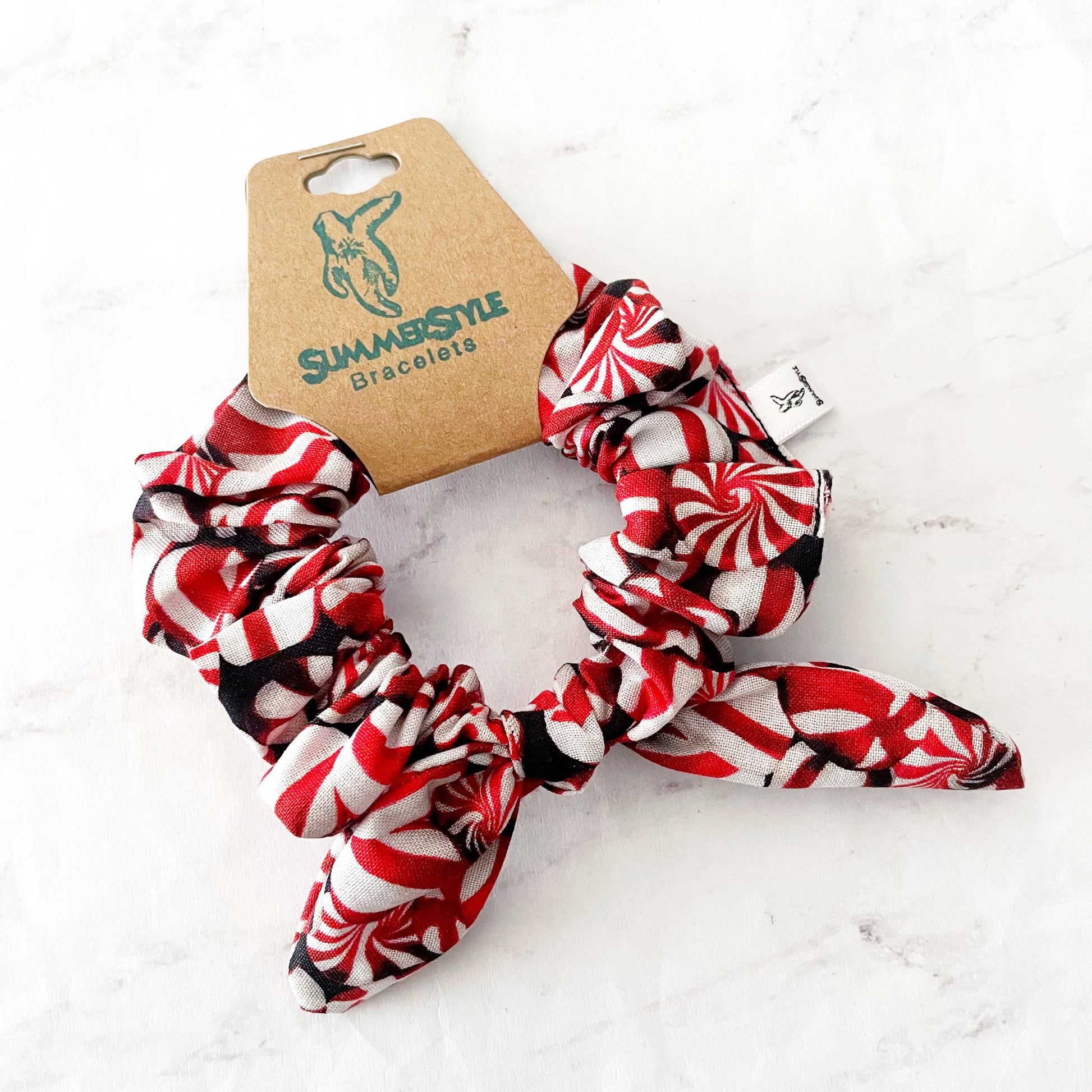 CHRISTMAS Pretty Peppermint Bow Scrunchie, Christmas Scrunchie, Hair Accessories, Bow Hair Tie, SummerStyle Bracelets