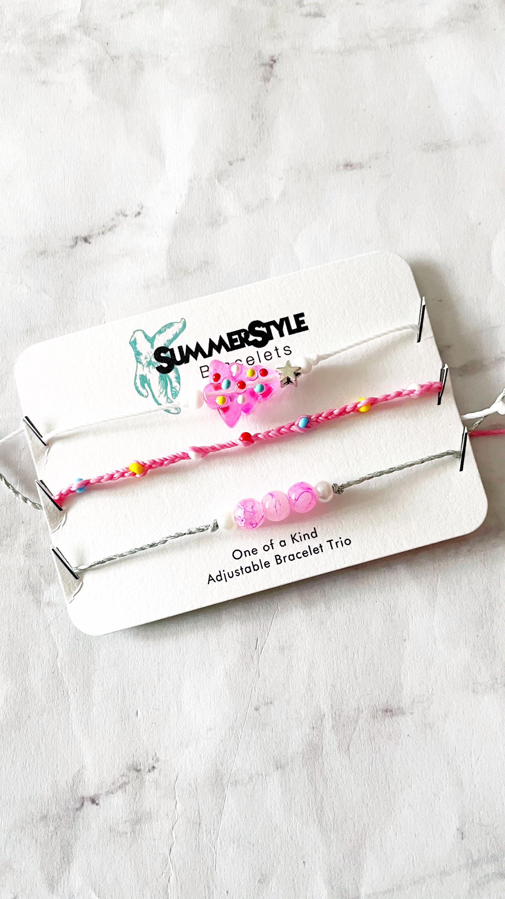 Pretty Pink Christmas Tree Bracelet Set, One of a Kind Bracelet Trio, Unique Bracelet Set, Christmas Jewelry, SummerStyle Bracelets