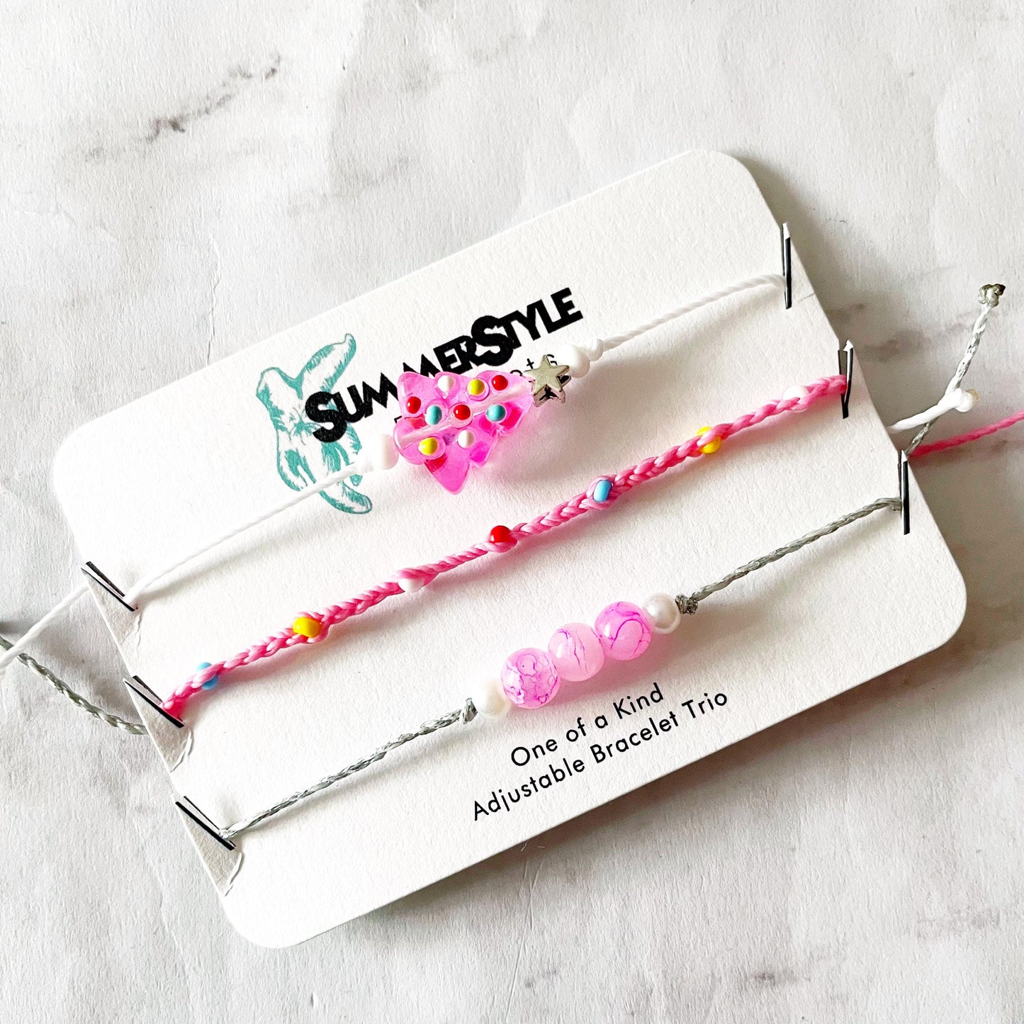 Pretty Pink Christmas Tree Bracelet Set, One of a Kind Bracelet Trio, Unique Bracelet Set, Christmas Jewelry, SummerStyle Bracelets