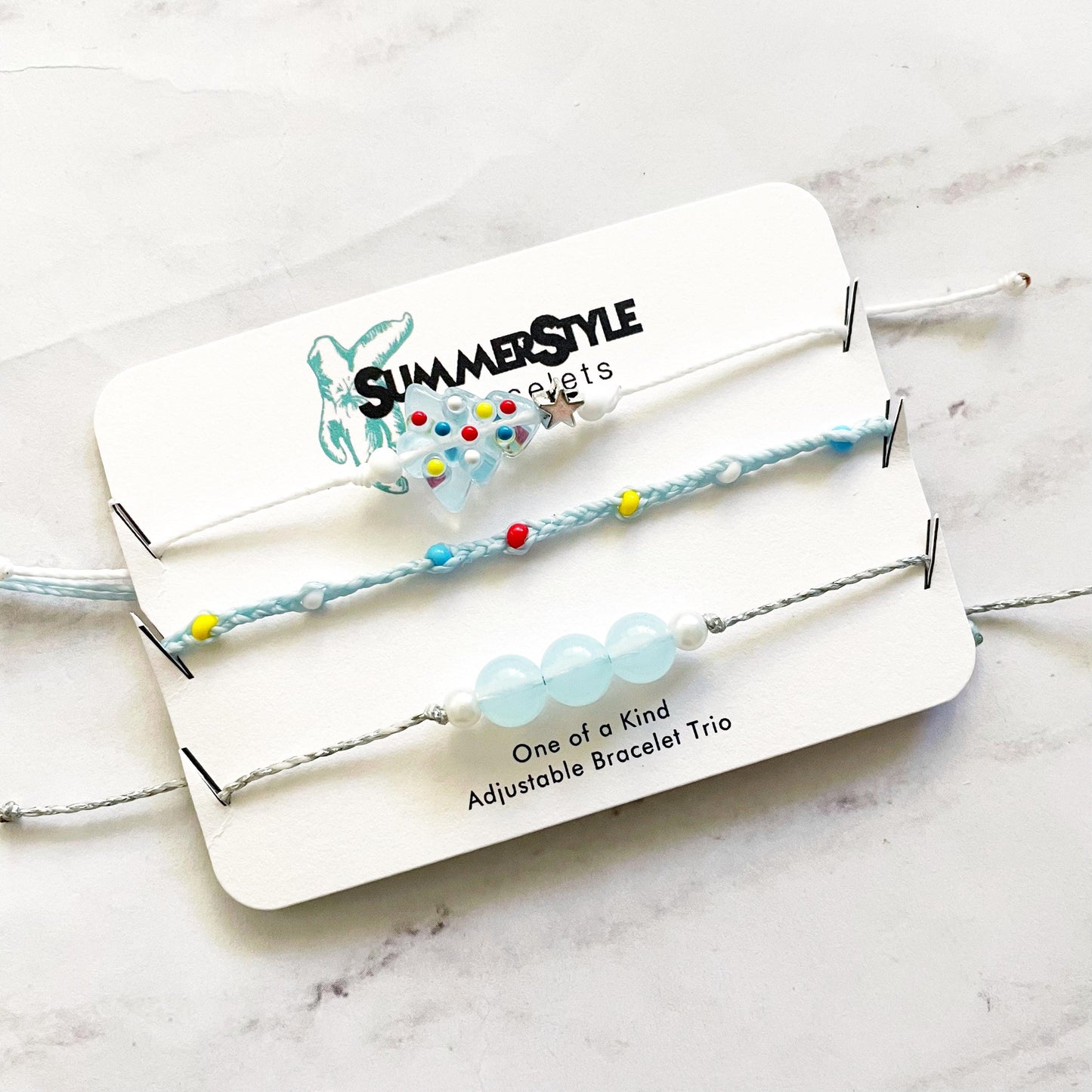 Icy Blue Christmas Tree Bracelet Set, One of a Kind Bracelet Trio, Unique Bracelet Set, Christmas Jewelry, SummerStyle Bracelets