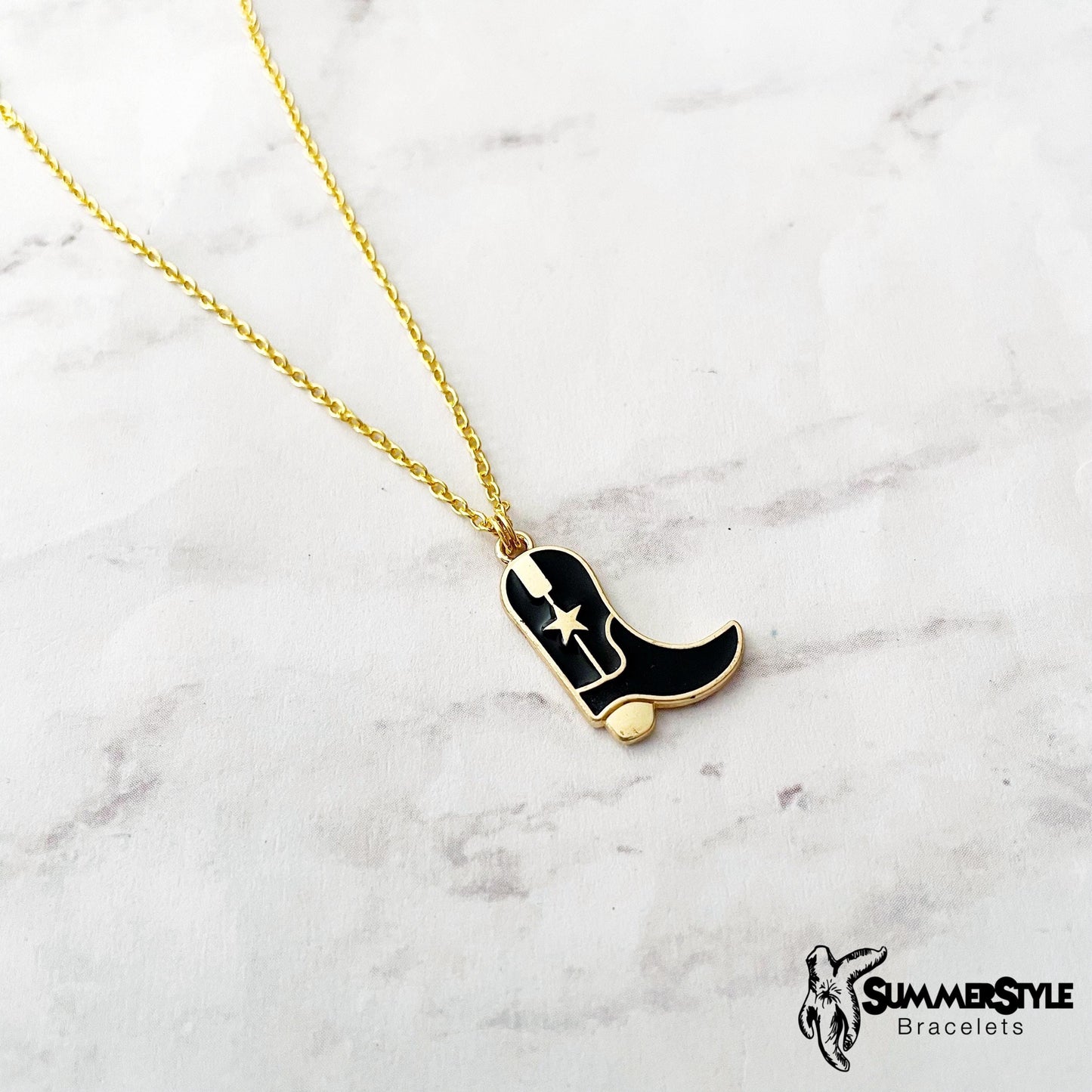 Cowgirl Boot Charm Necklace, Country Jewelry, Gold Chain Necklace, SummerStyle Bracelets