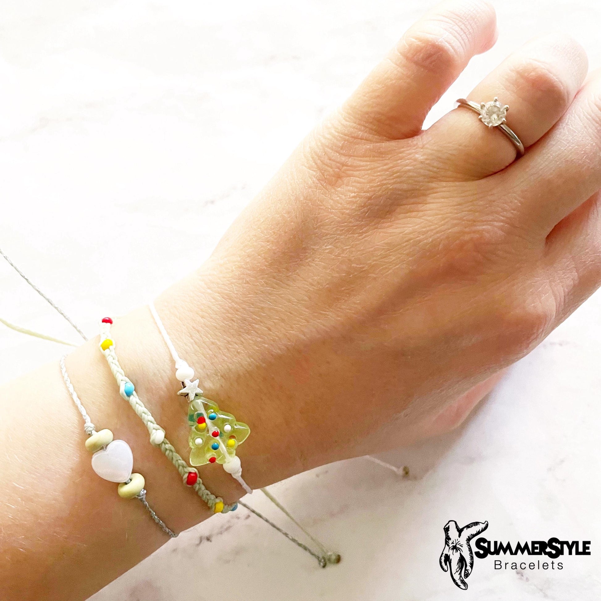 Sage Green Christmas Tree Bracelet Set, One of a Kind Bracelet Trio, Unique Bracelet Set, Christmas Jewelry, SummerStyle Bracelets