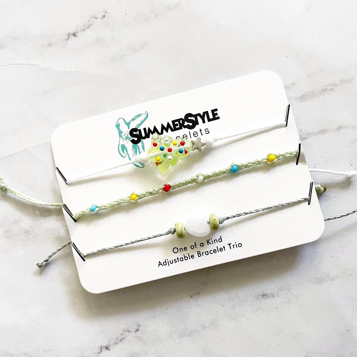 Sage Green Christmas Tree Bracelet Set, One of a Kind Bracelet Trio, Unique Bracelet Set, Christmas Jewelry, SummerStyle Bracelets