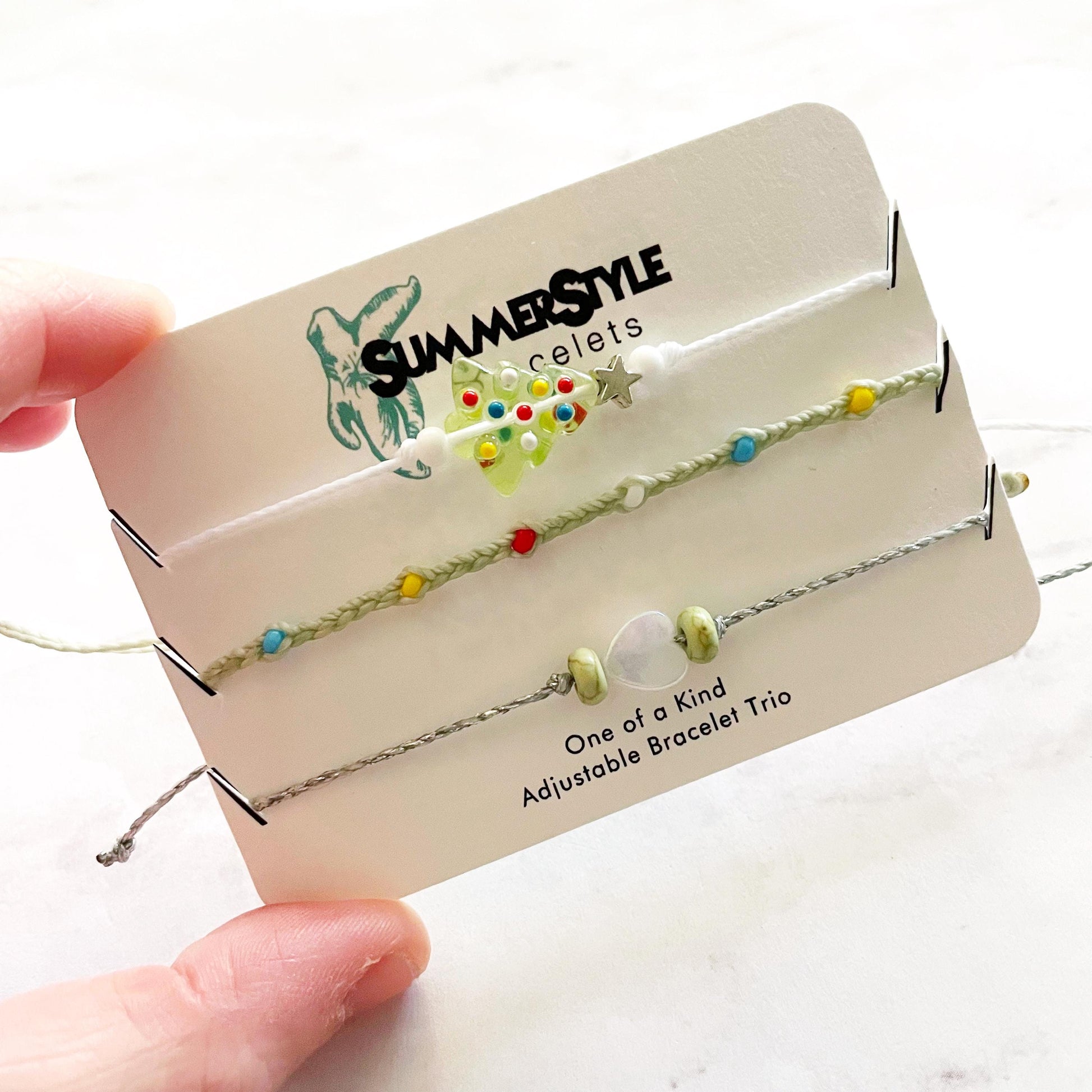 Sage Green Christmas Tree Bracelet Set, One of a Kind Bracelet Trio, Unique Bracelet Set, Christmas Jewelry, SummerStyle Bracelets