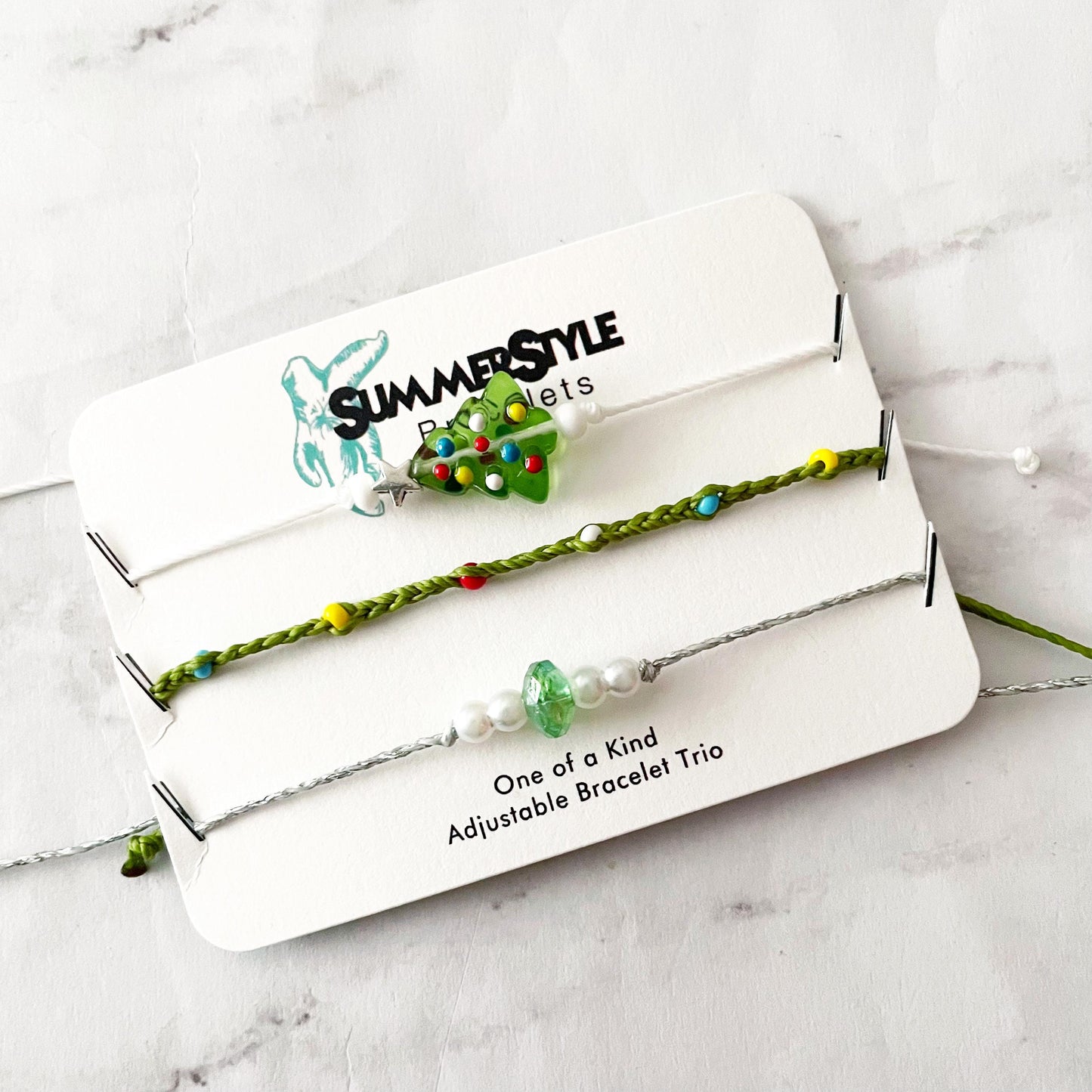 Evergreen Christmas Tree Bracelet Set, One of a Kind Bracelet Trio, Unique Bracelet Set, Christmas Jewelry, SummerStyle Bracelets