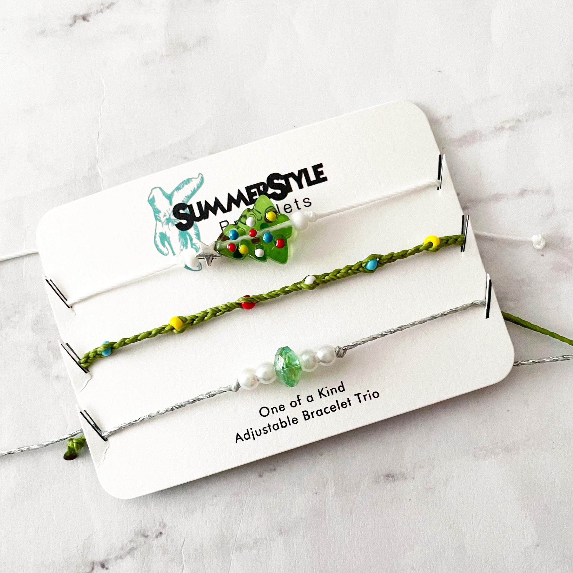 Evergreen Christmas Tree Bracelet Set, One of a Kind Bracelet Trio, Unique Bracelet Set, Christmas Jewelry, SummerStyle Bracelets