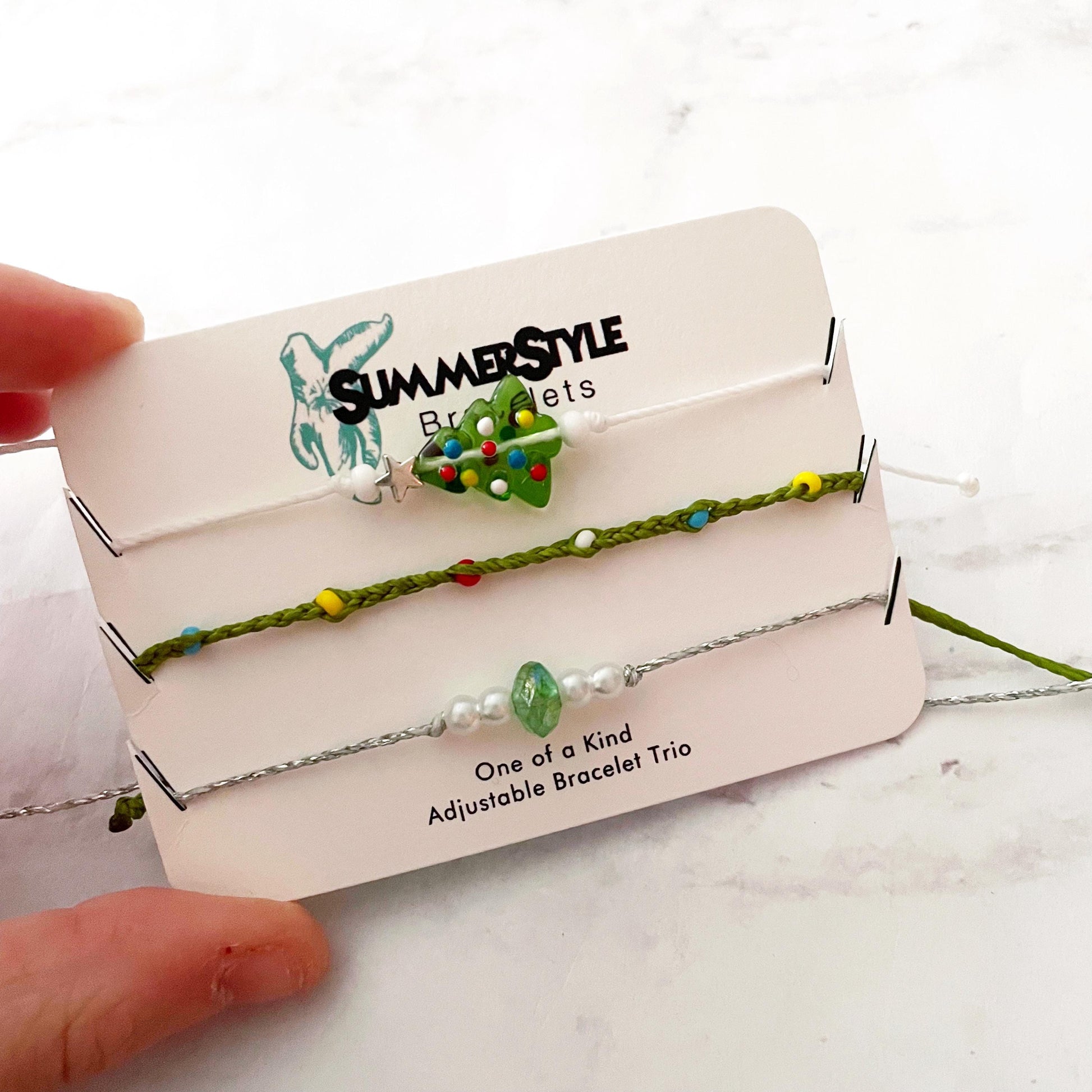 Evergreen Christmas Tree Bracelet Set, One of a Kind Bracelet Trio, Unique Bracelet Set, Christmas Jewelry, SummerStyle Bracelets