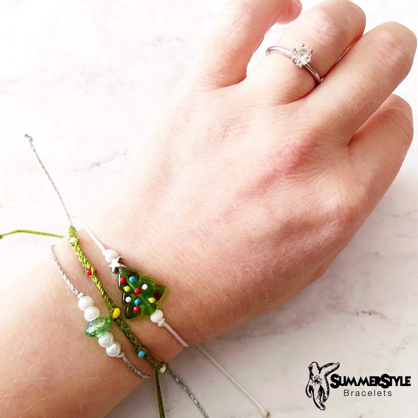 Evergreen Christmas Tree Bracelet Set, One of a Kind Bracelet Trio, Unique Bracelet Set, Christmas Jewelry, SummerStyle Bracelets