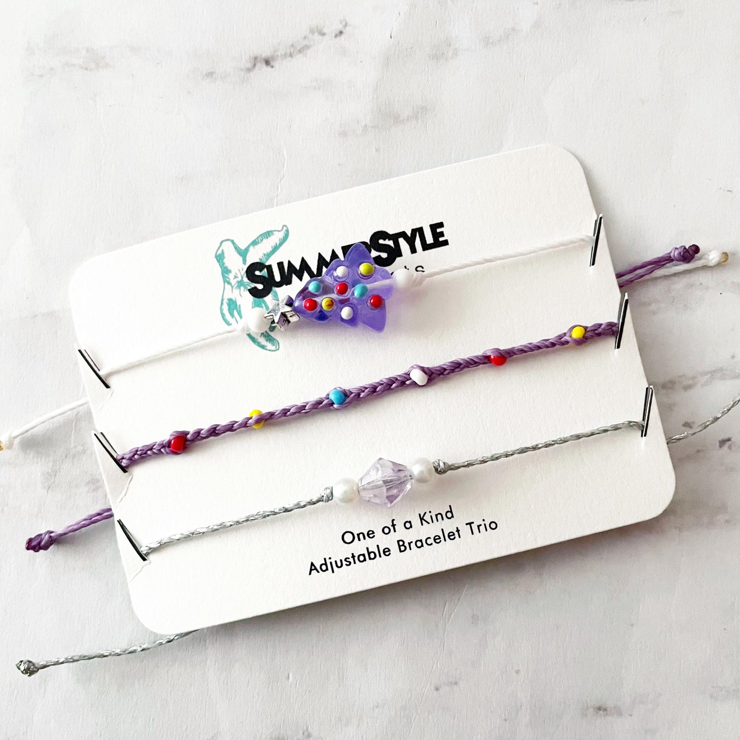 Lavender Christmas Tree Bracelet Set, One of a Kind Bracelet Trio, Unique Bracelet Set, Christmas Jewelry, SummerStyle Bracelets