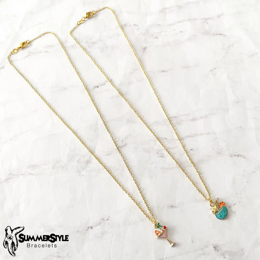 Fruity Drink Charm Necklace, Vacation Jewelry, Stainless Steel Chain Necklace, SummerStyle Bracelets