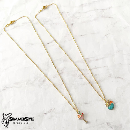 Fruity Drink Charm Necklace, Vacation Jewelry, Stainless Steel Chain Necklace, SummerStyle Bracelets