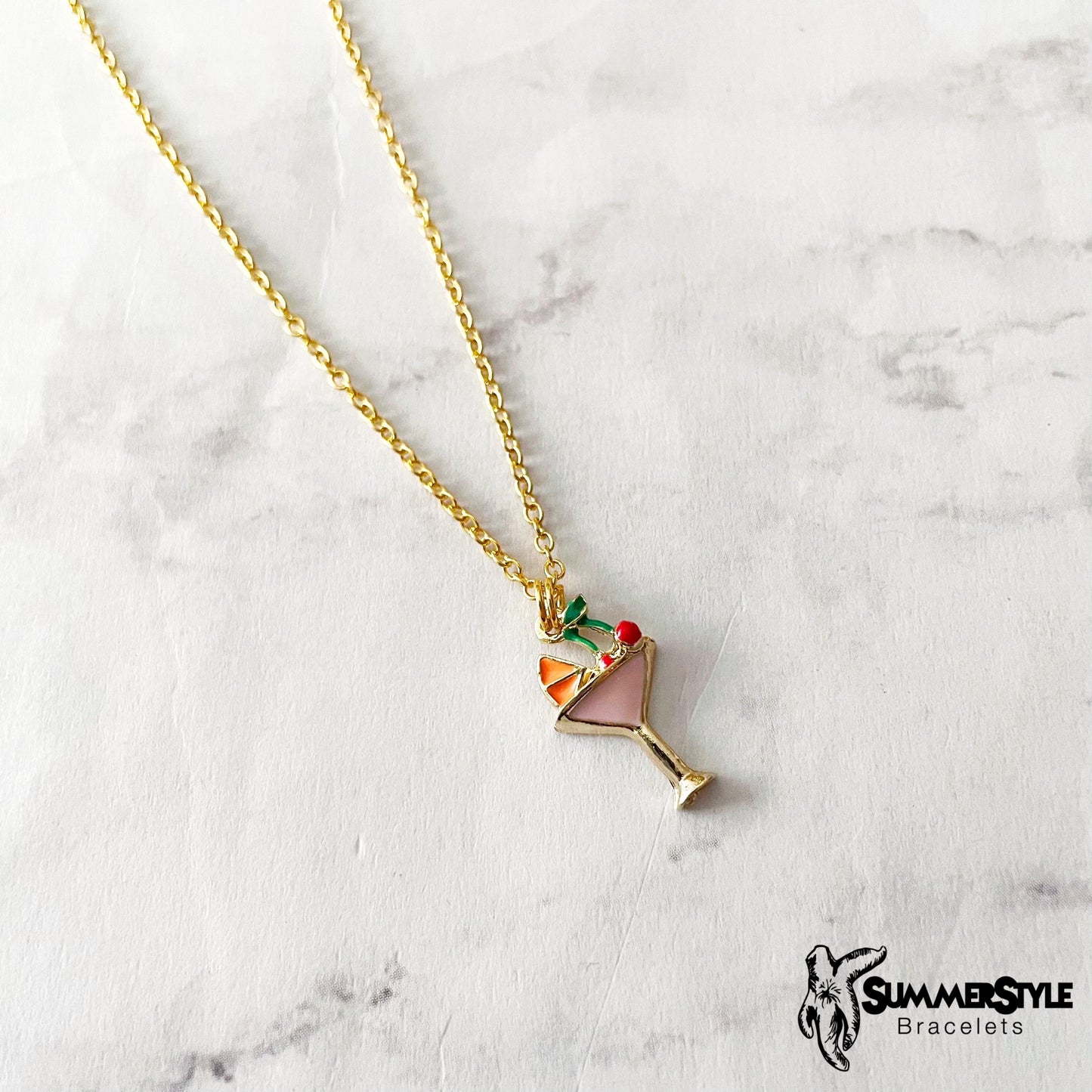 Fruity Drink Charm Necklace, Vacation Jewelry, Stainless Steel Chain Necklace, SummerStyle Bracelets