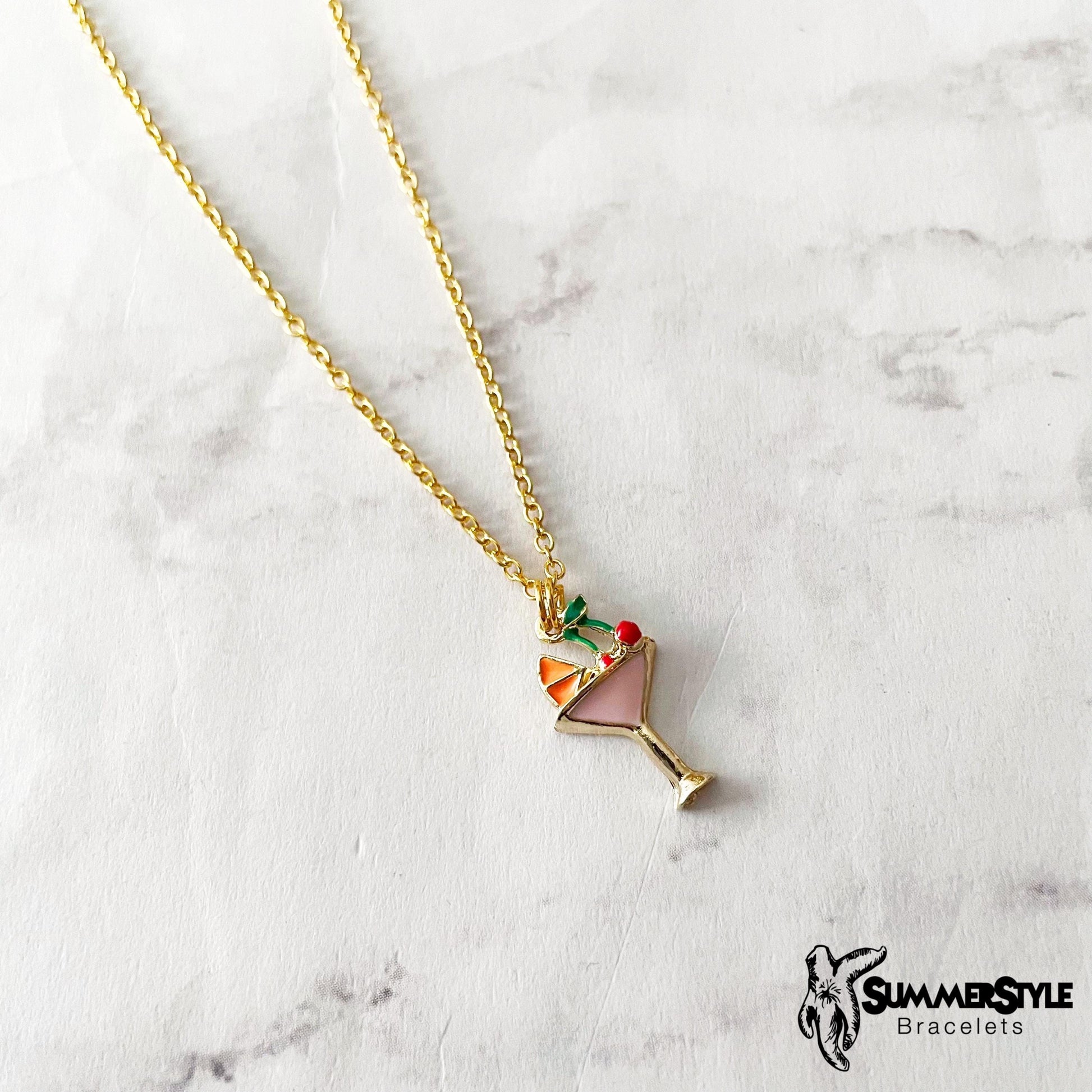 Fruity Drink Charm Necklace, Vacation Jewelry, Stainless Steel Chain Necklace, SummerStyle Bracelets
