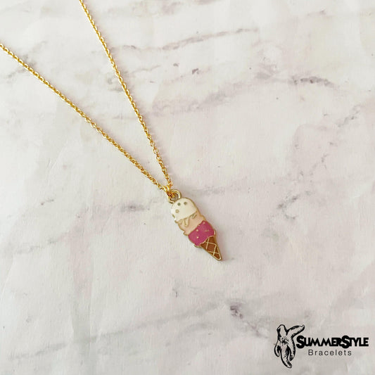 Neopolitan Ice Cream Cone Charm Necklace, Summer Jewelry, Gold Chain Necklace, SummerStyle Bracelets