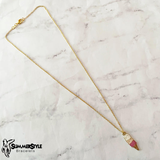 Neopolitan Ice Cream Cone Charm Necklace, Summer Jewelry, Gold Chain Necklace, SummerStyle Bracelets