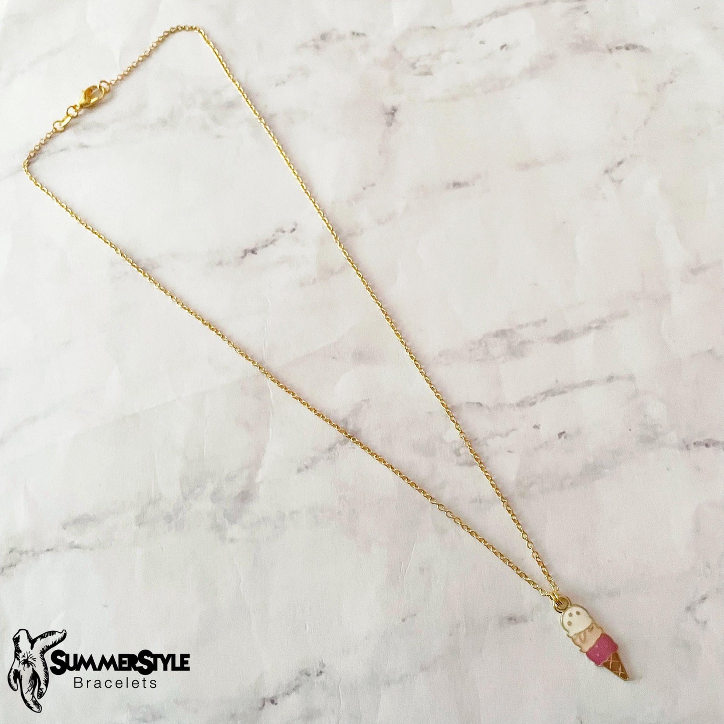 Neopolitan Ice Cream Cone Charm Necklace, Summer Jewelry, Gold Chain Necklace, SummerStyle Bracelets