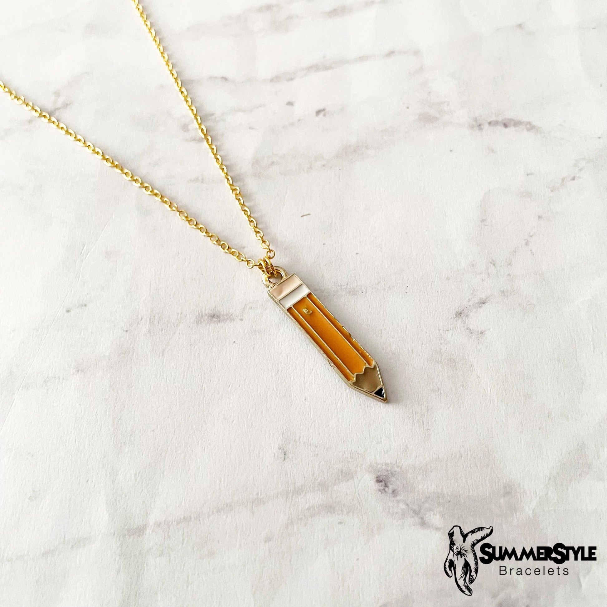 Teacher’s Pencil Charm Necklace, Back to School Jewelry, Gold Chain Necklace, SummerStyle Bracelets