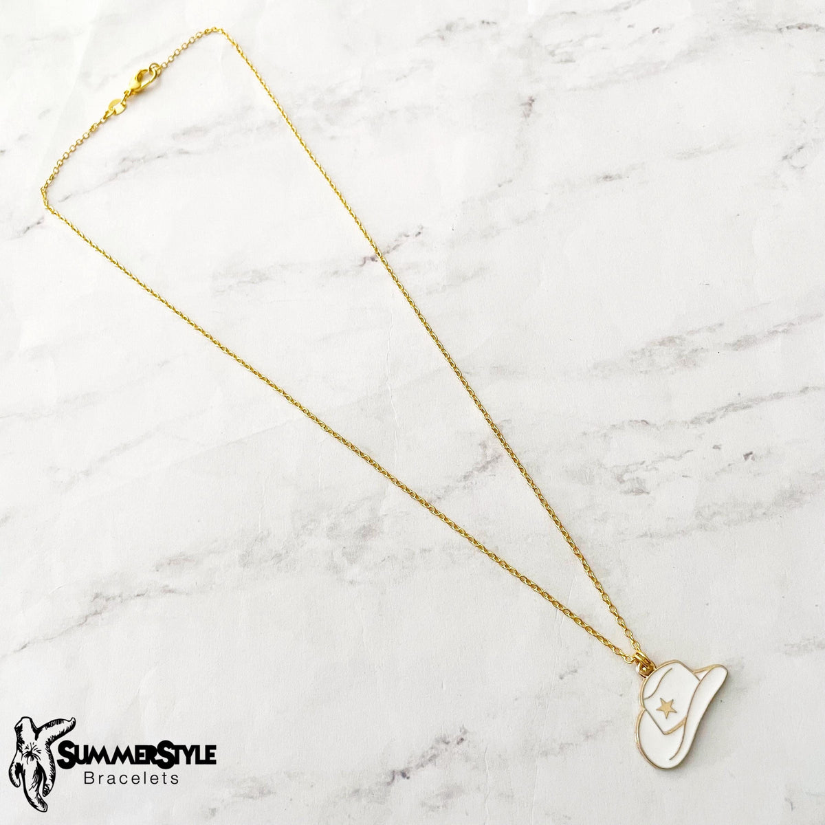 Cowgirl Hat Charm Necklace, Country Jewelry, Gold Chain Necklace, SummerStyle Bracelets