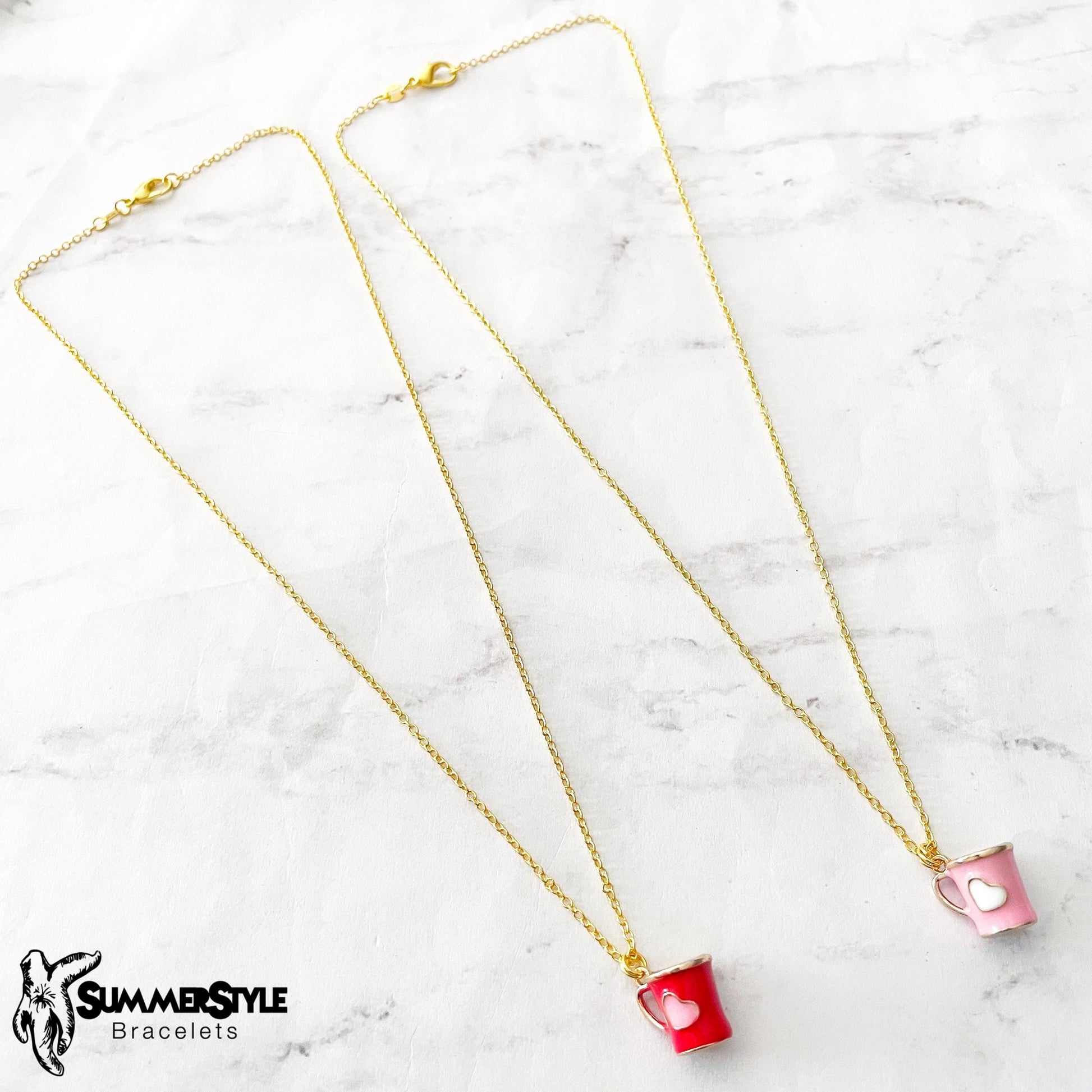 Valentine Coffee Charm Necklace, Valentine Jewelry, Stainless Steel Chain Necklace, SummerStyle Bracelets