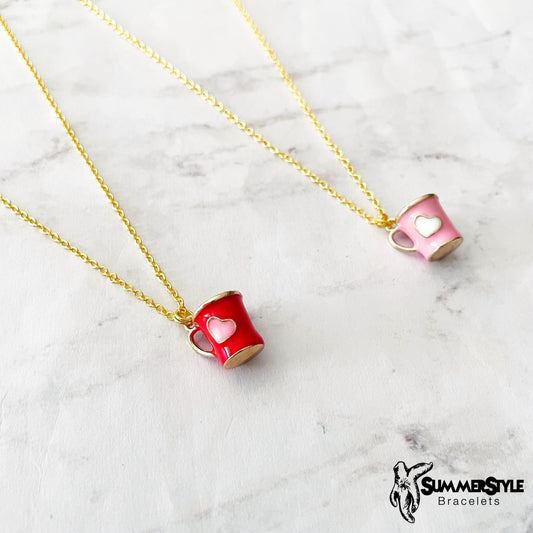 Valentine Coffee Charm Necklace, Valentine Jewelry, Stainless Steel Chain Necklace, SummerStyle Bracelets