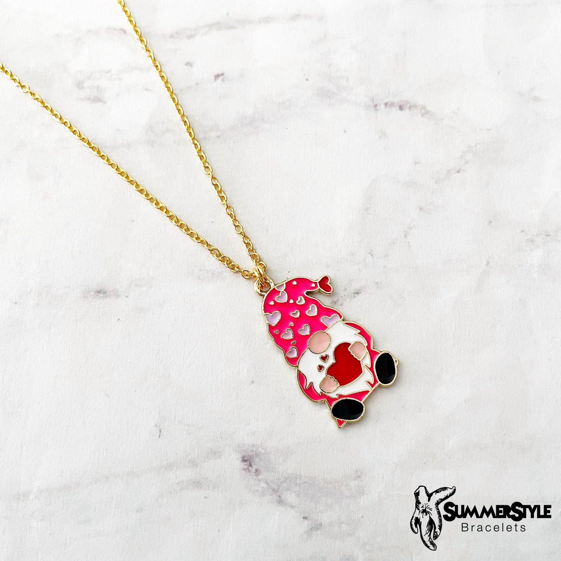 Valentine Gnome Charm Necklace, Valentine Jewelry, Stainless Steel Chain Necklace, SummerStyle Bracelets
