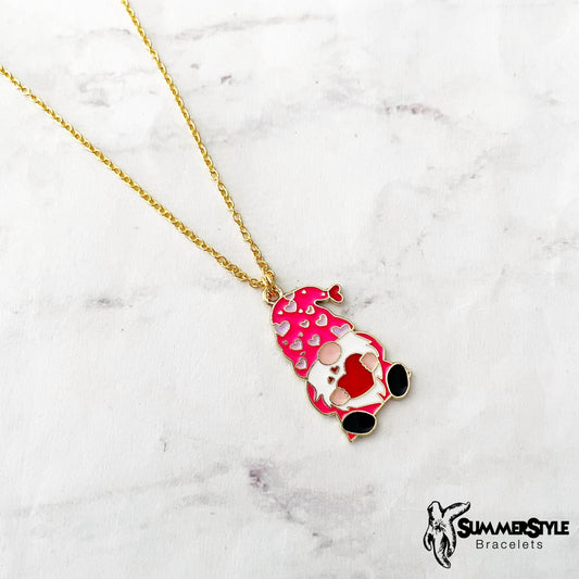 Valentine Gnome Charm Necklace, Valentine Jewelry, Stainless Steel Chain Necklace, SummerStyle Bracelets