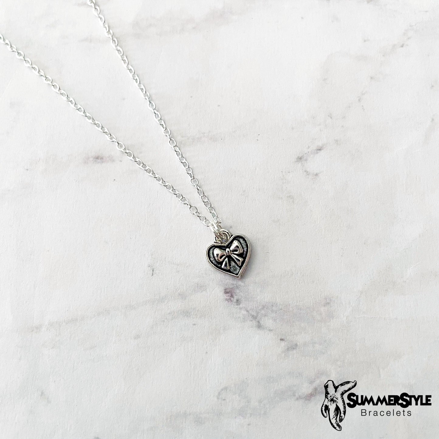 Mini Bow Heart Charm Necklace, Bow Jewelry, Stainless Steel Chain Necklace, SummerStyle Bracelets