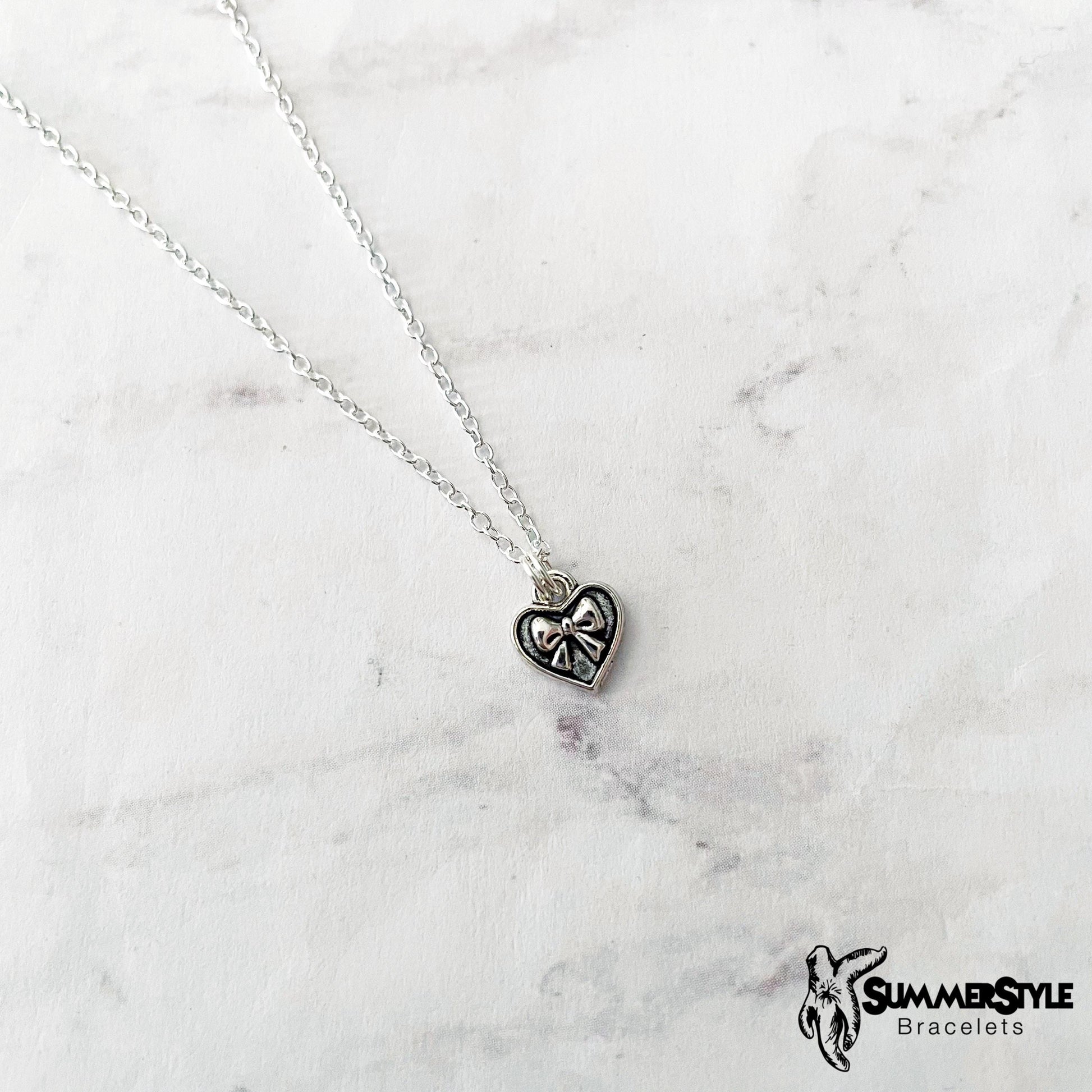 Mini Bow Heart Charm Necklace, Bow Jewelry, Stainless Steel Chain Necklace, SummerStyle Bracelets