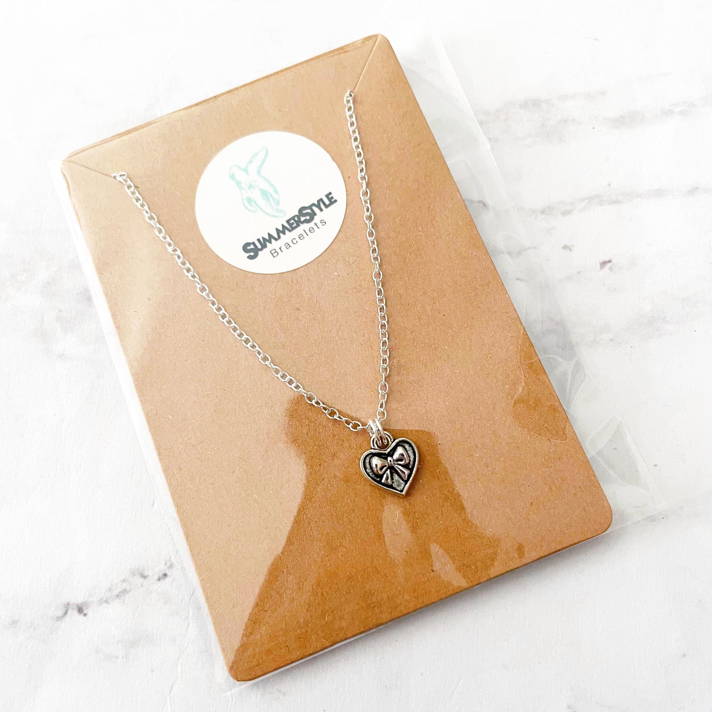 Mini Bow Heart Charm Necklace, Bow Jewelry, Stainless Steel Chain Necklace, SummerStyle Bracelets