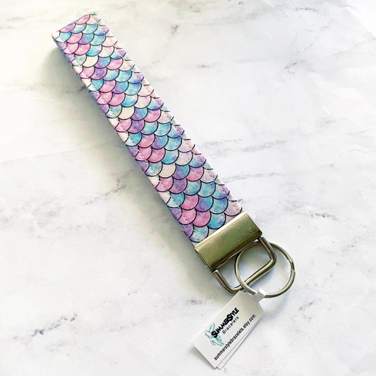 Purple Mermaid Scales Key Fob Wristlet, 6.5in Wristlet Lanyard, Keychain Wristlet, Handmade Lanyard, SummerStyle Bracelets