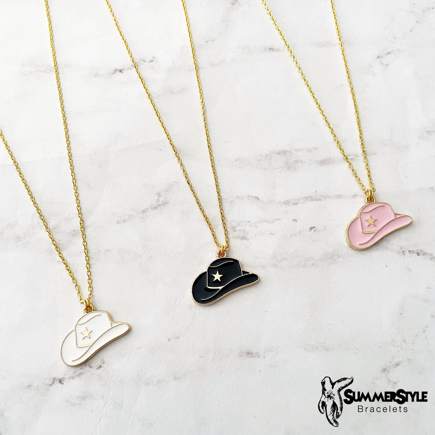 Cowgirl Hat Charm Necklace, Country Jewelry, Gold Chain Necklace, SummerStyle Bracelets