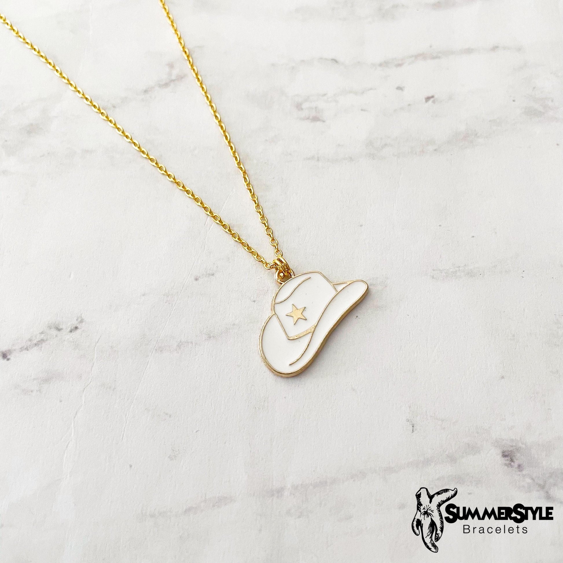 Cowgirl Hat Charm Necklace, Country Jewelry, Gold Chain Necklace, SummerStyle Bracelets
