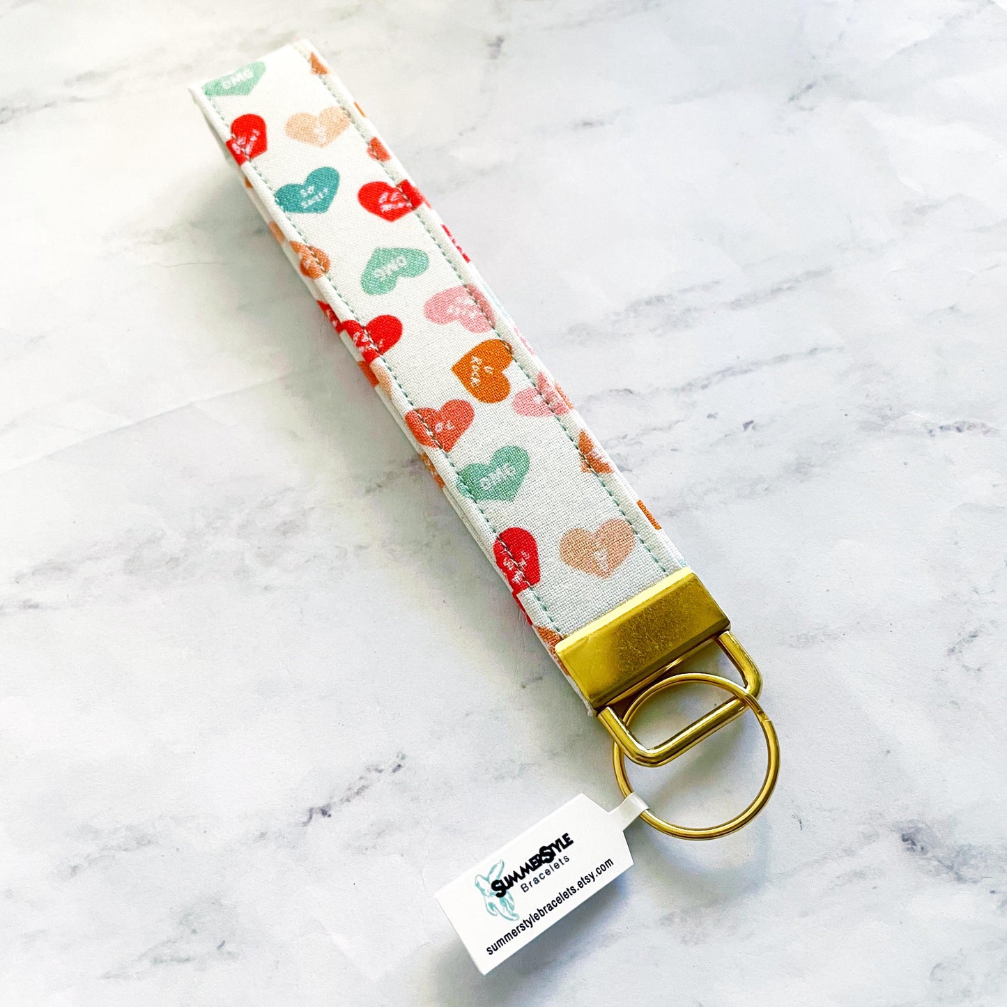 VALENTINE Candy Hearts Key Fob Wristlet, 6.5in Wristlet Lanyard, Keychain Wristlet, Handmade Lanyard, SummerStyle Bracelets