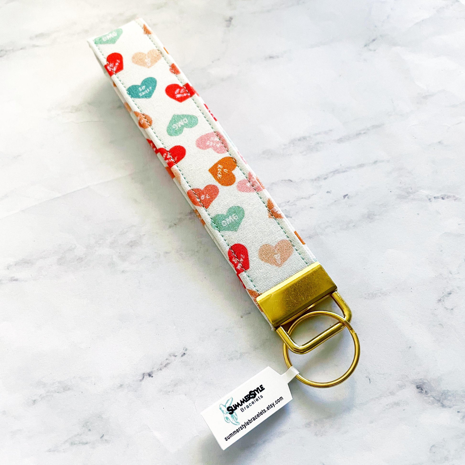 VALENTINE Candy Hearts Key Fob Wristlet, 6.5in Wristlet Lanyard, Keychain Wristlet, Handmade Lanyard, SummerStyle Bracelets