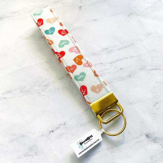 VALENTINE Candy Hearts Key Fob Wristlet, 6.5in Wristlet Lanyard, Keychain Wristlet, Handmade Lanyard, SummerStyle Bracelets