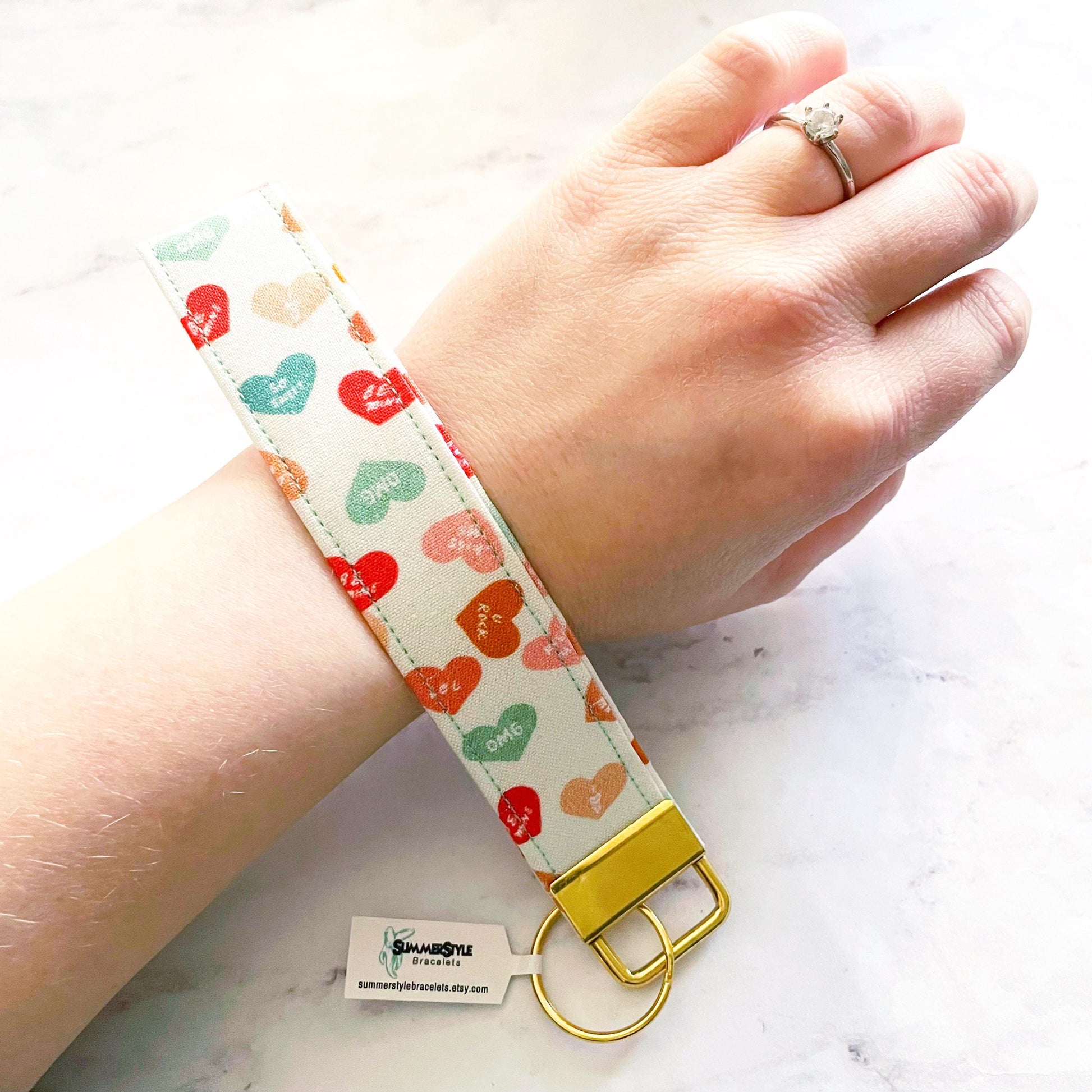 VALENTINE Candy Hearts Key Fob Wristlet, 6.5in Wristlet Lanyard, Keychain Wristlet, Handmade Lanyard, SummerStyle Bracelets