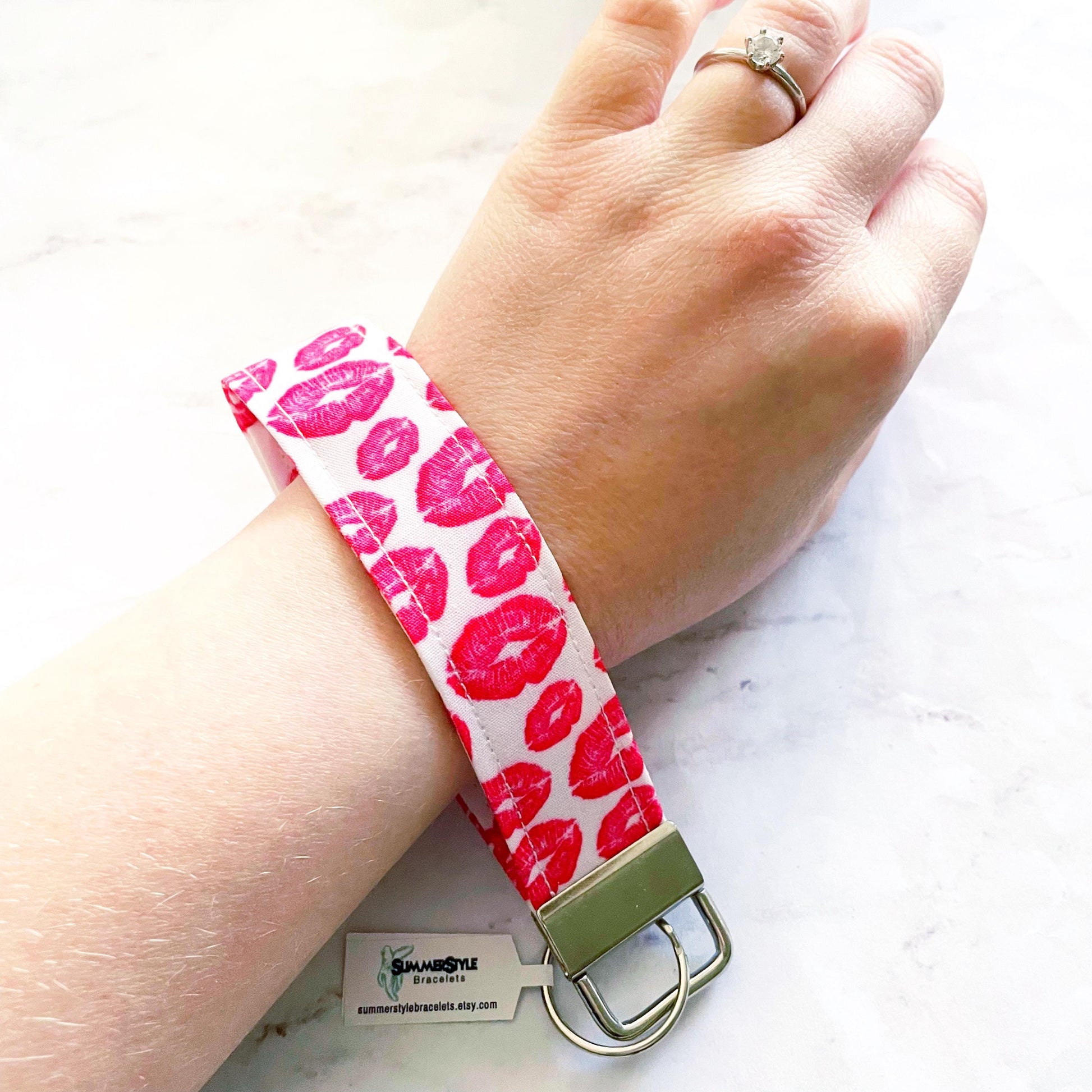 A Little Kiss Key Fob Wristlet, 5.5in Wristlet Lanyard, Keychain Wristlet, Handmade Lanyard, SummerStyle Bracelets