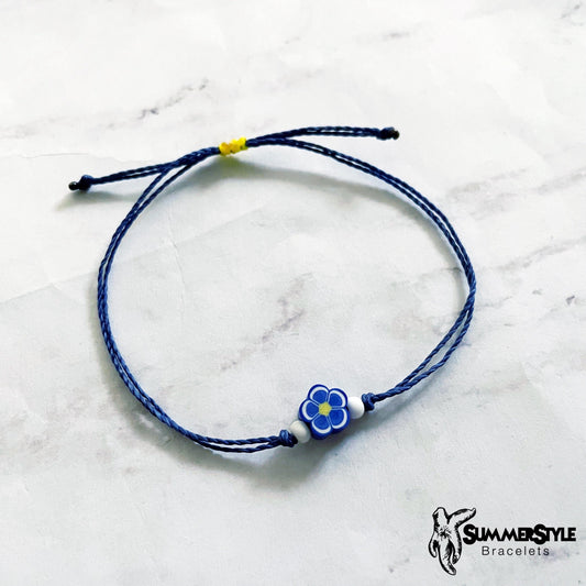 Deep Blue Flower Adjustable Waterproof Bracelet, Daisy Bracelet, Floral Jewelry, SummerStyle Bracelets